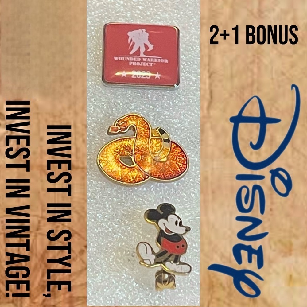 DISNEY Mickey Pin+Vintage Enamel Snake Pin+FREE 2023 WW Pin VINTAGE - Picture 7 of 12